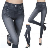 Ogilvy leather Woman Legging Fashion Faux Denim Jeans Leggings Sexy Long Pocket Printing Leggins Summer Casual Pencil Pants Women Legging - Women Jeans