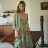 Sexy Mousse Women Sleepwear Lace See Through Nightgowns Set Evening Wear Deep V Bathrobe Young Girl Sling New women lingerie