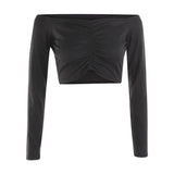 Women's Long Sleeve T-shirt Summer Fashion Casual Sexy Off Shoulder Solid Color Umbilical Exposure Sexy girl tops - women casual