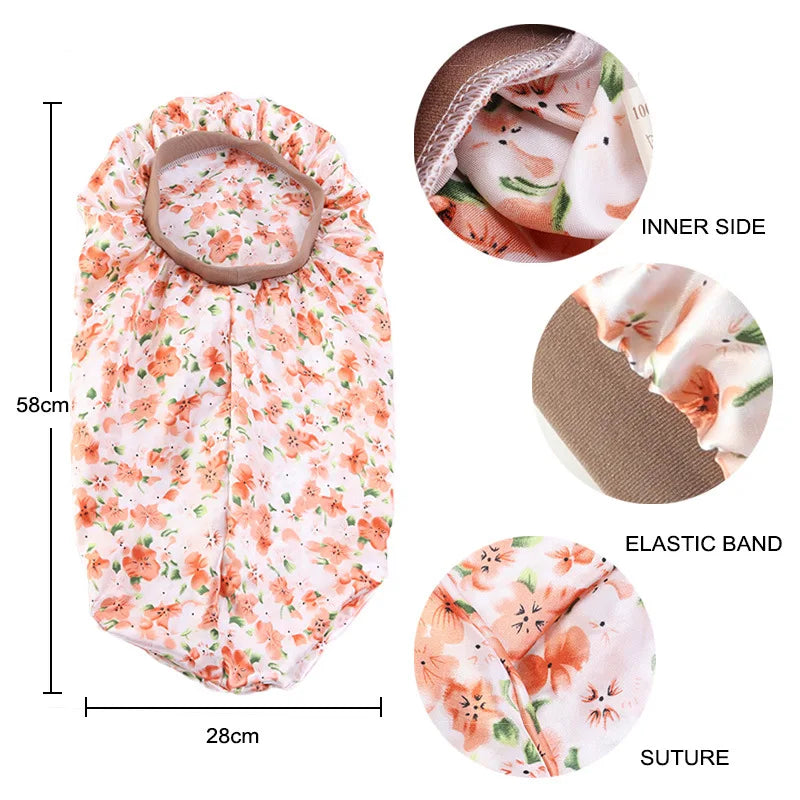 Fashion Women Sleep Hair Turban Cap Long Satin Printed Flower Elastic Bonnet Cylindrical Chemo Cancer Hat Muslim India Headwear women sleep