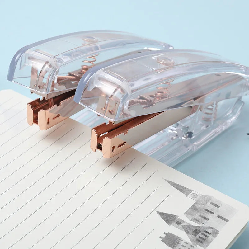 Rose Gold Color Stapler Set Acrylic Transparent Design Binder 24/6 Staples Stationery Office Binding Tools School Supplies