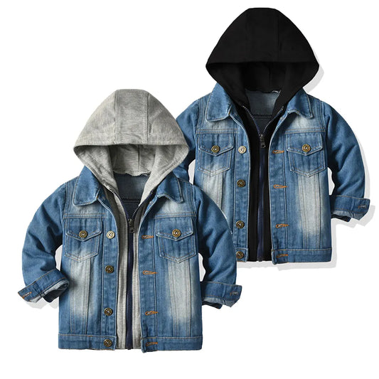 Kids Denim Hooded Casual Fake Two Cardigan Coat Children Cowboy Zipper Outerwear Clothes Girl jacket