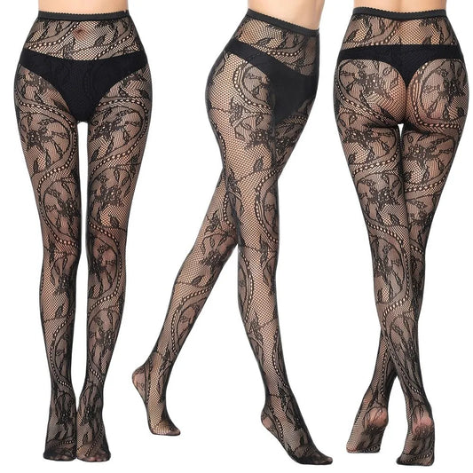 Women Sexy Fishnet Tights Fashion Jacquard Weave Seamless Punk Mesh Pantyhose Black Lolita Fish Net Body Stockings Sexy Women Lingerie