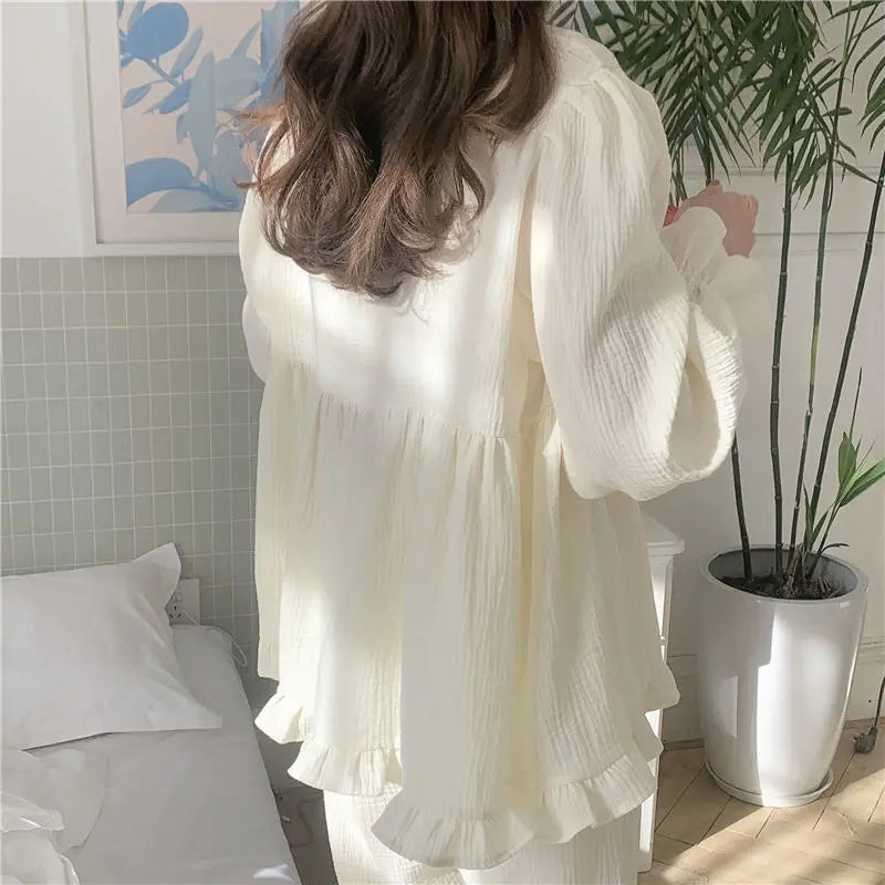 Pajama Sets Women Solid Simple Square Collar College Girls Kawaii Japanese Style Autumn Homewear Basic Casual Femme Cozy women lounge