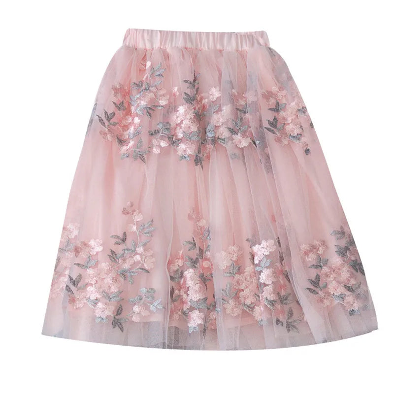 Teen Embroidery Kids Sequin for Summer Dance Long Skirt Princess Skirt Elastic Waist Child Clothes Girl Skirt