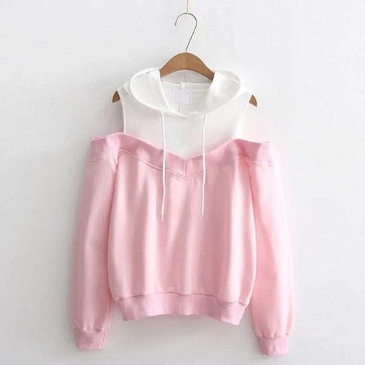 Autumn New fashion Strapless shoulder fake two-piece hooded sweatshirt women vests