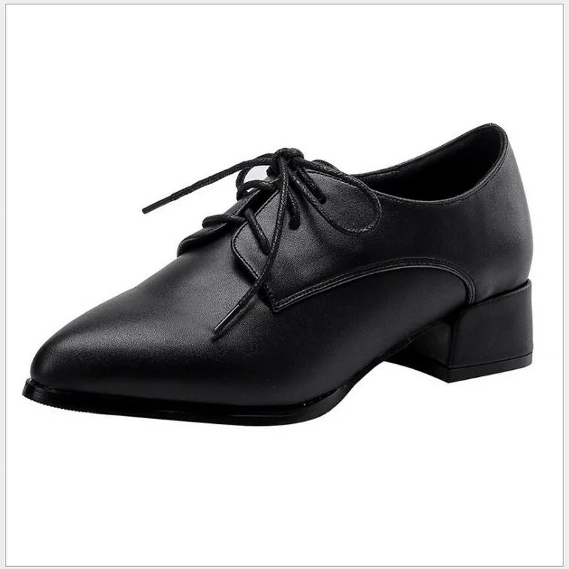 Spring Women's Dress Oxford Formal Work Footwear Black Flats Retro Fashion Single Microfiber Women Shoes