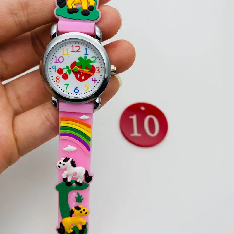 Kids Fashion Transparent Silicone Strap Cute Strawberry Pointer Dial Clock  Waterproof Girl Watch