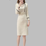 New Arrival Winter Runway Long Sleeve Tweed Dress Autumn Woman Elegant Ladies Office Vintage Casual Slim Dresses Vestidos Women Work Dress