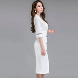 New Autumn Winter Formal Dress Elegant White Half Sleeve Slim Women Dress For Work