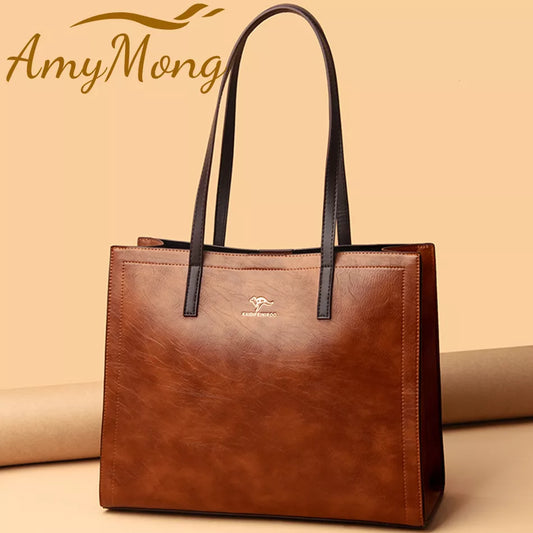 3 Layers Vintage Genuine Leather Big Casual Tote Bags High-Quality Female Shoulder Shopping Sac women handbags