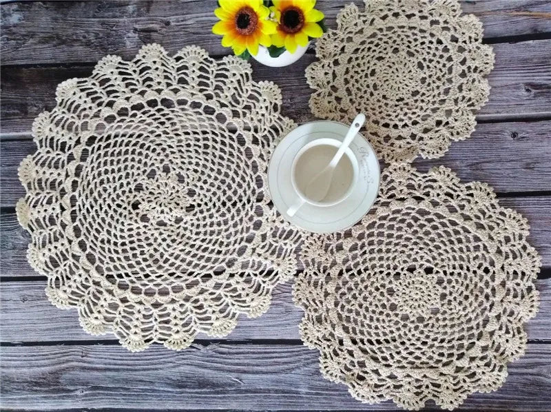 3Sizes Vintage Crochet Lace Flowers Coaster Cup Mat Coffee Table Placemat Christmas Wedding Napkins Cloth Doilies Kitchen - Decoration