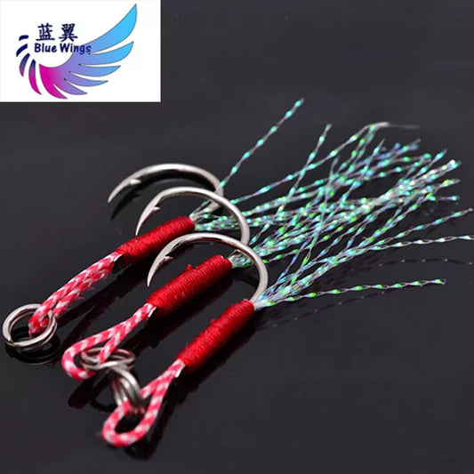 5pcs/lot Fishing Cast Jigs Assist Hook Barbed Single Jig Hooks Thread Feather Pesca High Carbon Steel fishing lure slow jigging Home Improvement Girl