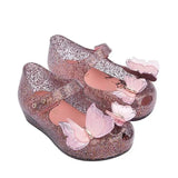 New Children's Sparkle Butterfly Jelly Original Mini Melissa Princess Beach Sandals Fashion PVC Sequin Girls Shoes