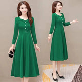 Solid Colors Midi Dress Woman Slim High Waist Long Sleeve Lady Office Vestidos Spring Autumn Outfits Women Dress For Work