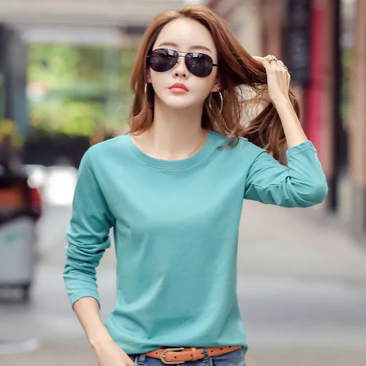 New Female T-shirt Long Sleeve Cotton T-Shirt Ladies Winter Top Tee Solid Color Basic Tshirt Casual T-shirts For women tops - women contemporary - women casual - girl tops - girl short