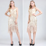 Woman Party Dress Great Gatsby Flapper Dress V Neck Sleeveless Embellished Sequin Beaded Fringe Dress Vestidos Women Tees - Women Prom