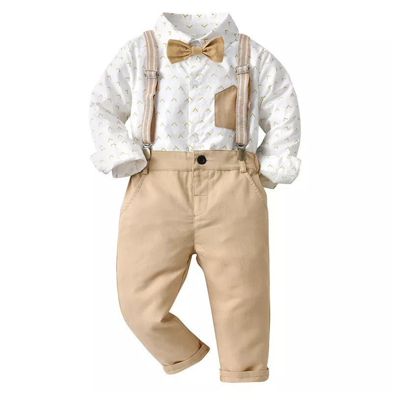 Baby Boy Clothing Set Dress Suit Gentleman Shirt With Bow Tie +Trousers Sets Party Wedding Handsome Kids Clothing Boys Shirt - Boys Clothing