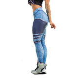 Woman Leggings Pocket Hole Imitation Denim Hip Athletic Pants Digital Printing Leggings Mujer  Women Legging