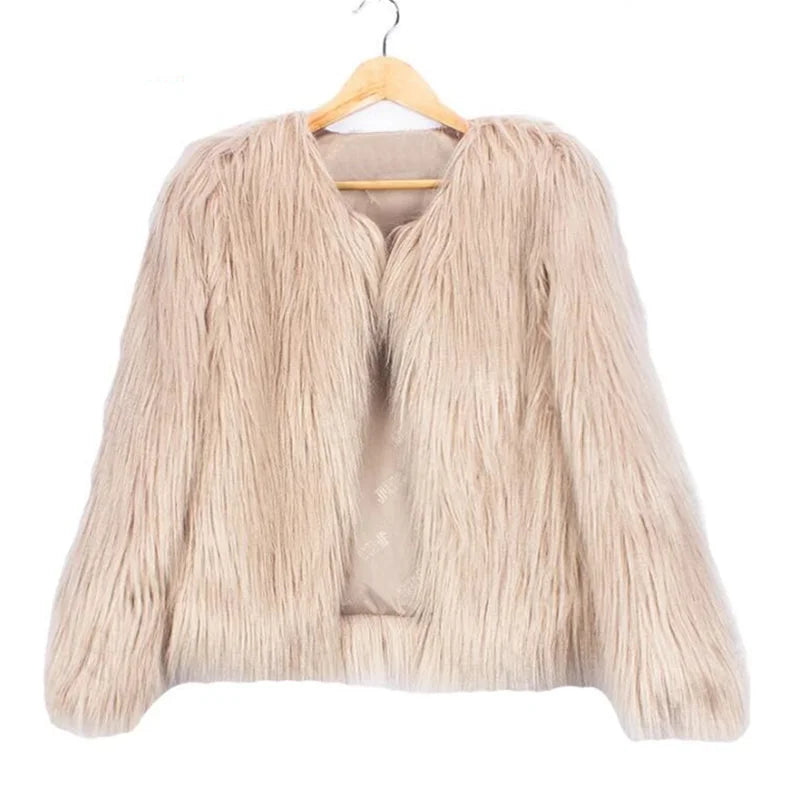 Autumn Winter Furry Faux Fur Coat Women Coats Fluffy Warm Long Sleeve Female Outerwear Women Jackets Hairy Collarless Overcoat