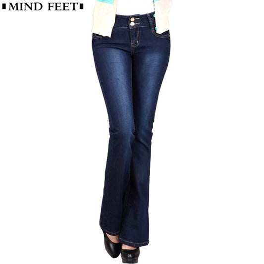 MIND FEET Women Jeans Slim Multi-size Female Stretch Denim Flares Pants Breathable High-Quality Fashion Bell Bottom Trousers