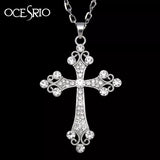 Big Silver Color Cross Pendant Necklace Crystal Rhinestone Long Chain Necklace for Women Hip Hop Fashion Jewelry - Women Jewellery - Girl Jewellery - Women Accessory - Girl Accessory