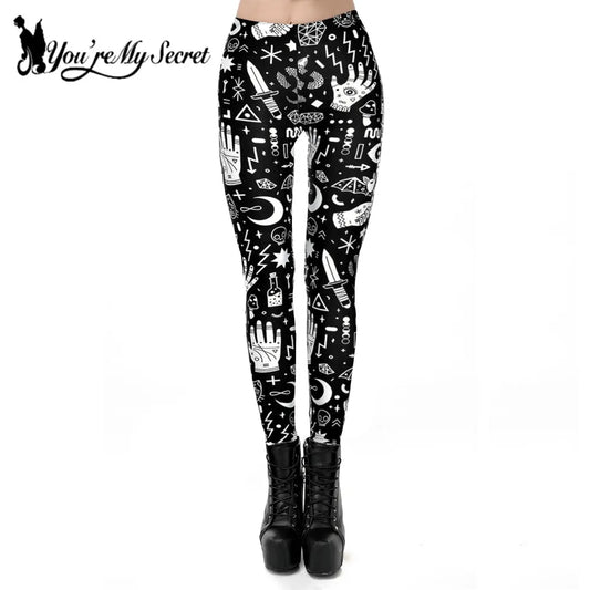 Secret Hot Woman Leggings Black and White Graffiti Gothic Fitness Pants Ouija  High Waist Tights Pencil Pants women legging