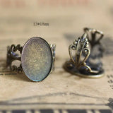 10pcs Wholesale Antique Bronze Filigree Ring Blank Jewelry with inner 13*18/18*25mm Teeth Edge Cameo Setting Cabochons Tray- Women Jewellery - Women Accessory