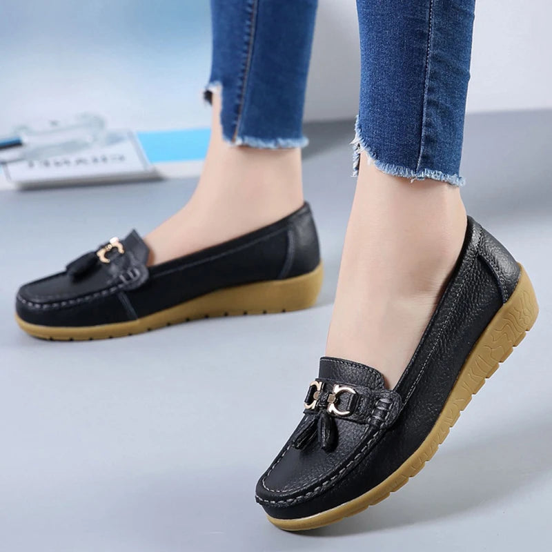 Fashion Flats Genuine Leather Flats  Wedge Large Size Chaussures  Women Shoes