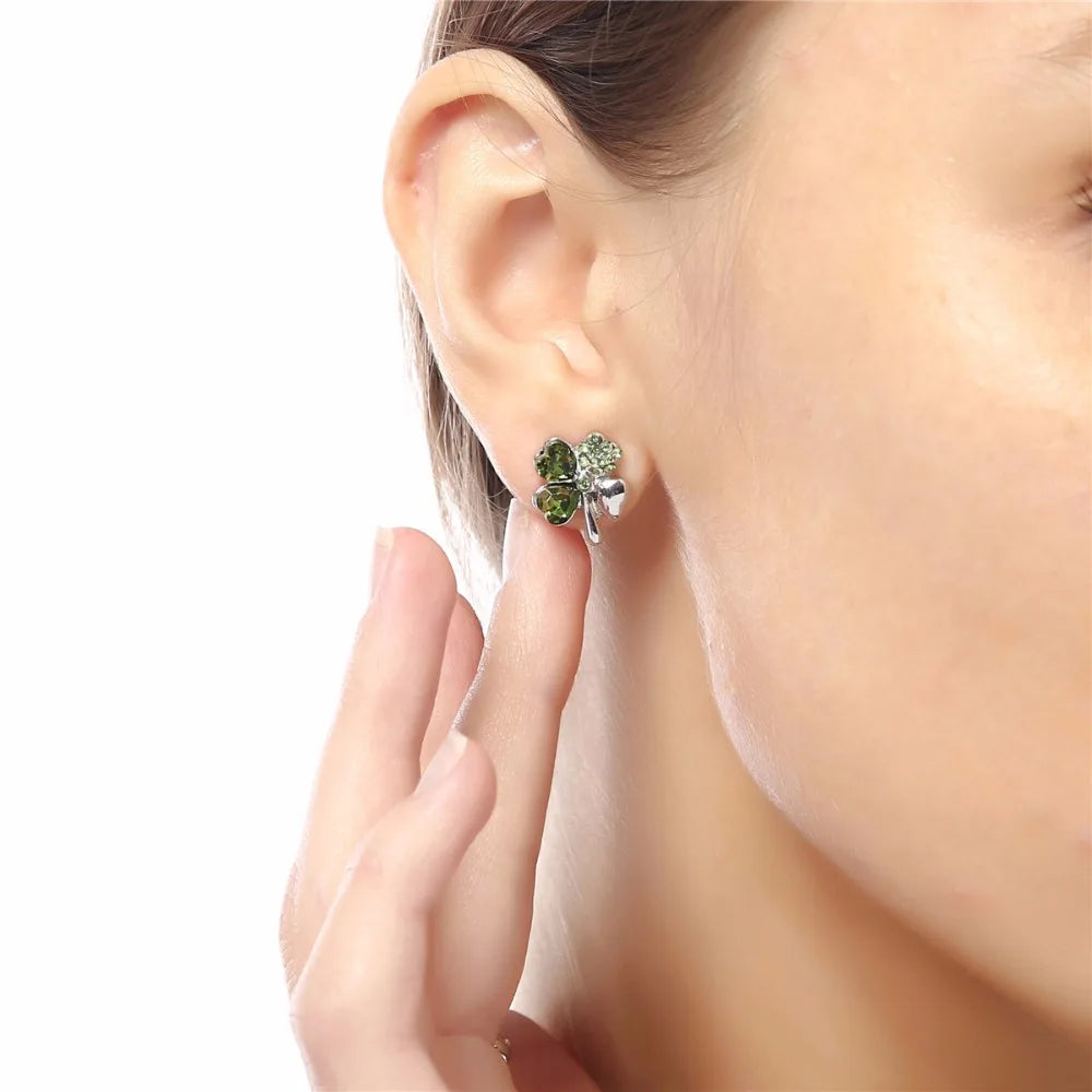 Four Leaf Clover earrings stud women brand gold colour Austrian Crystal stud Earrings jewellery 9554 - Women Jewellery - Girl Jewellery - Women Accessory - Girl Accessory