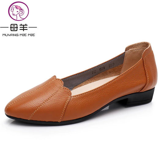MUYANG MIE MIE Genuine Leather Flat Casual Work Ballet Flats Larger size  Women Shoes