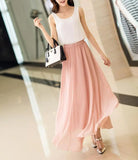 Women's Elegant High Waist Chiffon Skirt Elastic Waist Casual Long Maxi Skirts Saias 80/90/100cm 22 Color Summer Autumn New - Women Skirts - Women Long Skirts