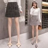 Winter Wool Plaid Skirt Women New Skirts Fashion Gray Black High Waist A-Line Skirt Ladies Jupe Femme Saia women short