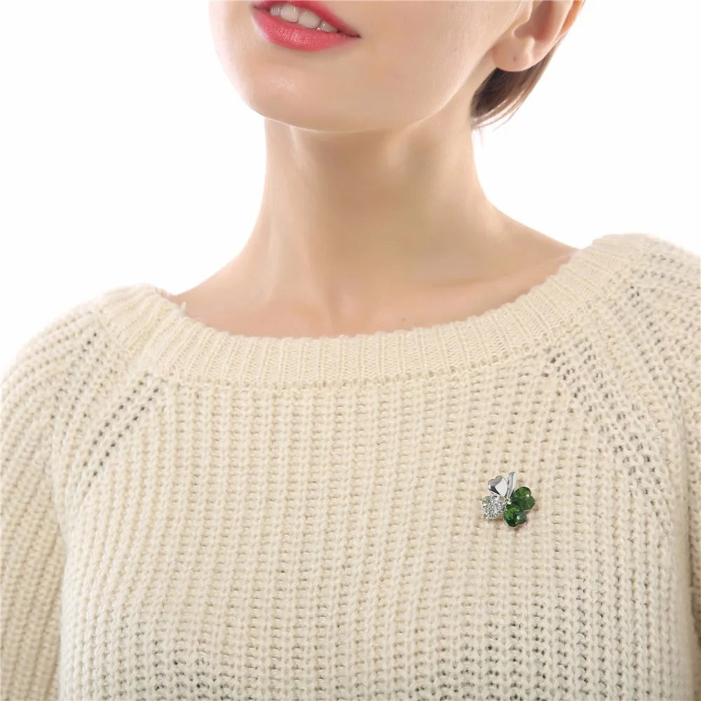 Austrian Crystal four leaf clover Brooch women accessories fashion jewellery  - Women Accessory - Girl Accessory
