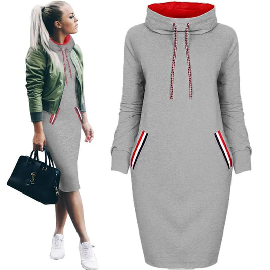 Autumn Women Sweatshirt dress Slim Long Sleeve Turtleneck Drawstring Harajuku Hoodies Moletom Feminino women suiting