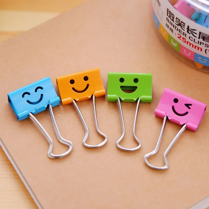 40 pcs/lot 19mm Cute Kawaii Small Colorful Face Design Clips Purse Dovetail Paper Clip Metal Binder School Office Supplies