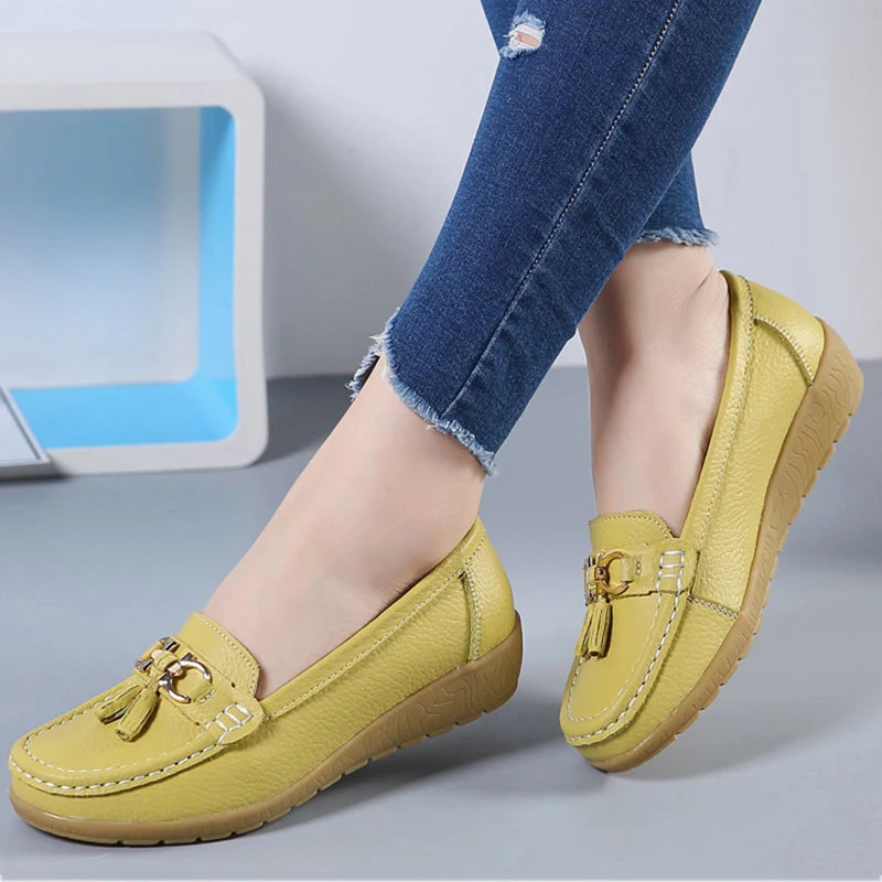 Fashion Flats Genuine Leather Flats  Wedge Large Size Chaussures  Women Shoes