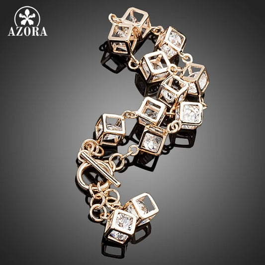 AZORA Brand Design Gold Color Stellux Austrian Crystal 12pcs Cube Charm Bracelet - Women Jewellery - Girl Jewellery - Women Accessory - Girl Accessory - Men Jewellery - Men Accessory