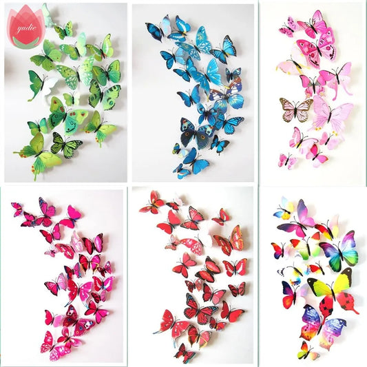 12Pcs DIY Lifelike 3D Multicolor Butterfly Magnet Fridge Magnet Wall Stickers Kids Baby Rooms Free Glue Home Decorations - Dining