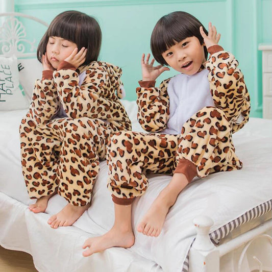 Kid Leopard Bear Cosplay Kigurumi Onesies Child Cartoon Anime Jumpsuit Costume For Girl Boy Animal Disguise Boys Sleepwear - Girls Sleepwear