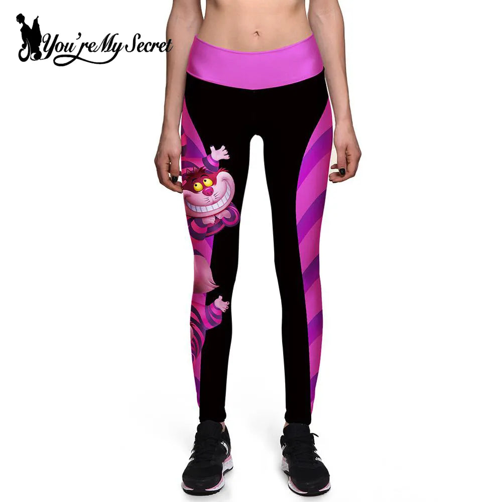 Halloween Women Legging High Waist Silm Fitness Leggins Alice In Wonderland Smile Cat Digital Print Pants