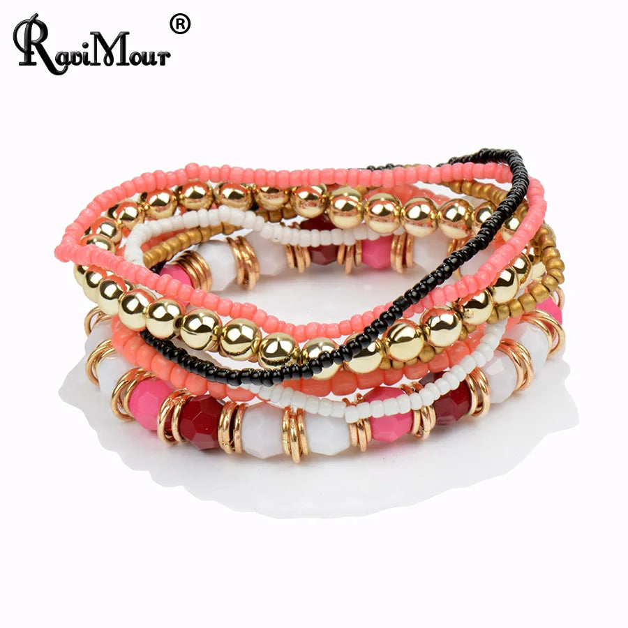 Bohemian Fashion Jewelry MutiLayer Beads Bracelets & Bangles for Women Elastic Strand Pulseras Mujer Femme Bijouterie - Women Jewellery - Girl Jewellery - Women Accessory - Girl Accessory