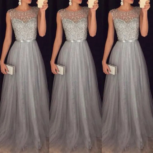 Summer Long Maxi Formal Lace Elegant O-neck Women Homecoming