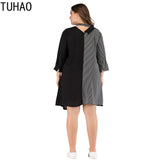TUHAO Plus Size 5XL 4XL 3XL Office Lady Dresses  Autumn Large Size Irregular Woman Patchwork Striped Women Work Dress - Women Plus Size Clothing - Women Tops