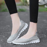 Summer Casual Flats Breathable Female Sneakers Woven Walking Slip-On Ladies Loafers Handmade Women Shoes - Girls Shoes