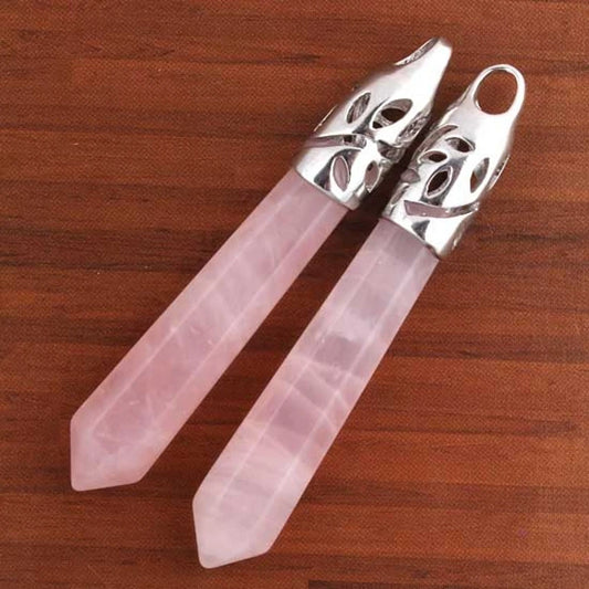 KFT Silver Plated Natural Healing Crystal Rose Pink Quartz Reiki Hexagon Prism Pendulum Stone Pendant Women Men Jewelry - Women Jewellery - Girl Jewellery - Men Jewellery