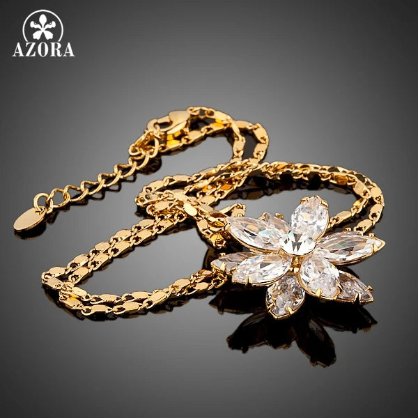 AZORA Sunflow Design Gold Color Gold Stellux Austrian Crystals Paved Pendant Necklace TN0003 - Women Jewellery - Girl Jewellery - Women Accessory - Girl Accessory