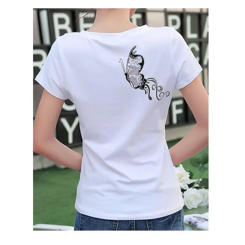 Summer T-shirt Lady Top Tees Cotton White Tshirt Female Brand Clothing T-Shirt Women Contemporary