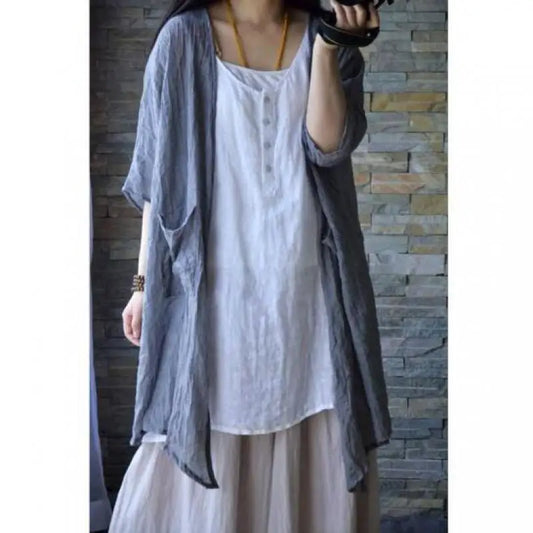 Spring Summer Art Simple Loose Sunscreen Shirt Cotton Linen Batwing Sleeve Mori Girl Kimono Blouse Women Tops