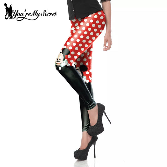 New Arrival Cute Mini Mouse Red Dot Printed Sexy Slim Fitness Ankle Knee Length Women Legging